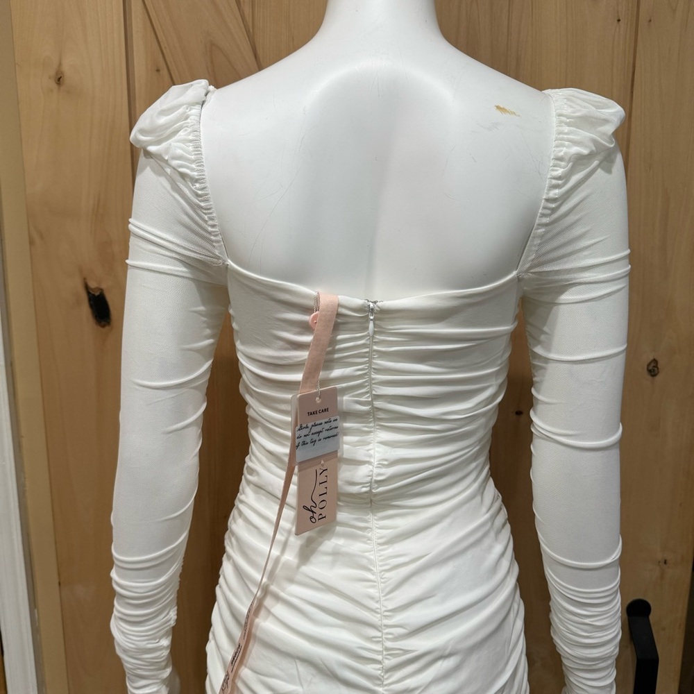 Oh Polly Fantasy Long Sleeve Ruched Sheer Dress Size 2 NWT! Lace Up Baby Doll - Picture 8 of 16